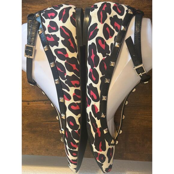 BCBGeneration Hot Pink Leopard Print Studded T-Strap Ballet Flats Size 10 - Picture 9 of 10